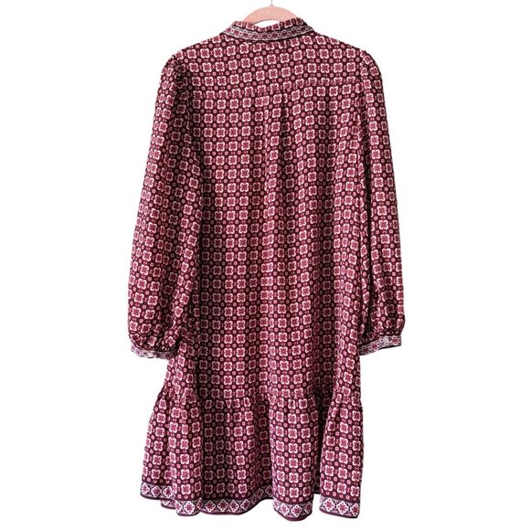 Max Studio London Womens Long Sleeve Pink/Red Patterned Dress L Flowy Ruffle - Picture 4 of 7